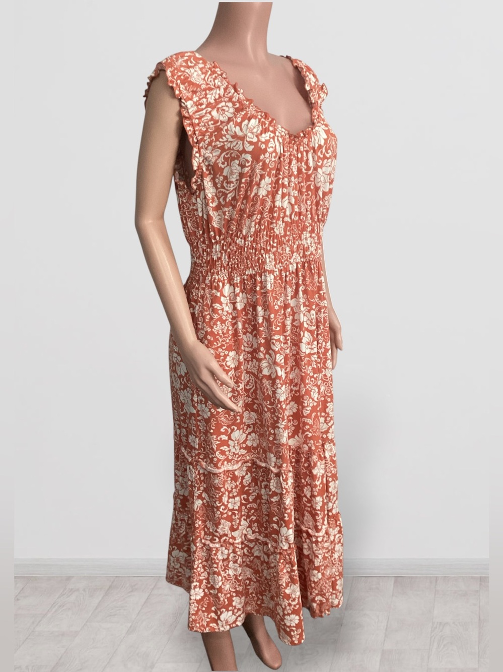 Lucky Brand Floral Tiered Sleeveless Dress Ruffle Details Smocked Waist size XL - Picture 3 of 7